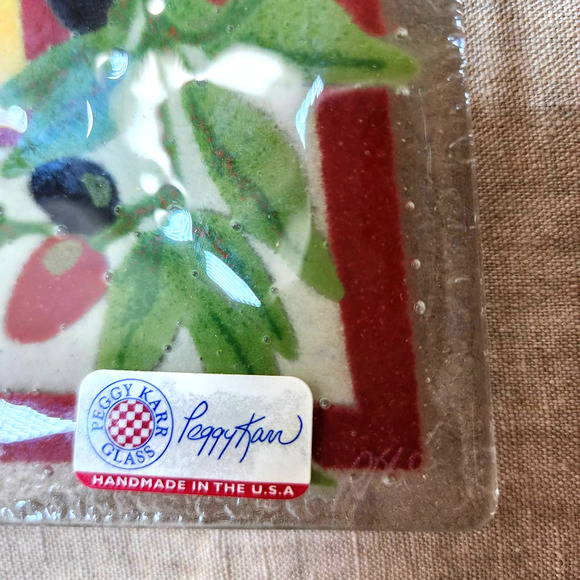 Peggy Karr Glass Fused Art Glass Tuscan Villa Winery Platter/Dish Artist Signed - Picture 6 of 8
